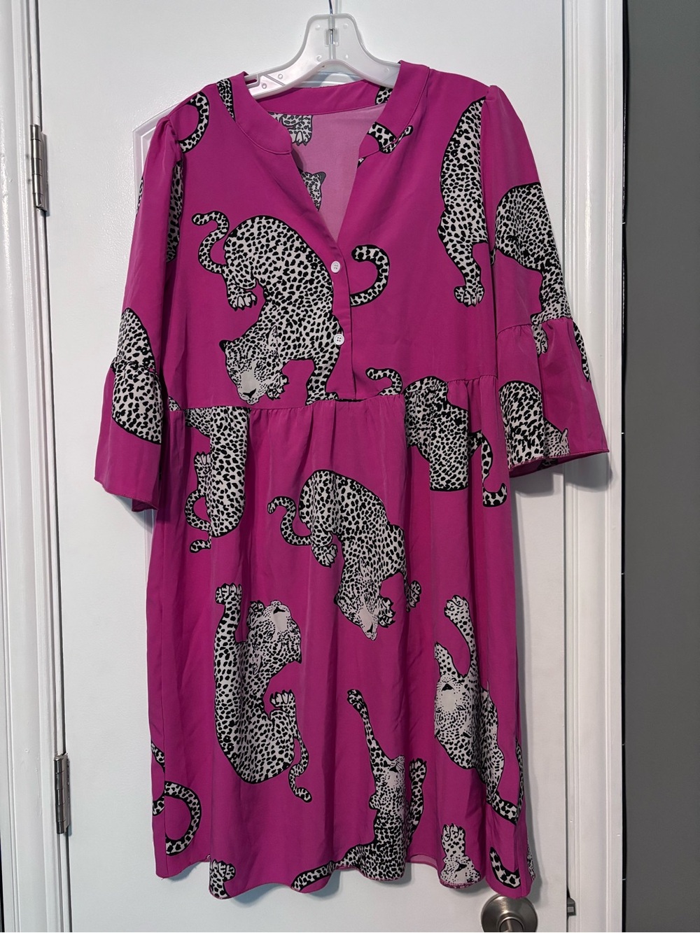 Fuchsia Leopard Print Midi Dress- Small/Medium
